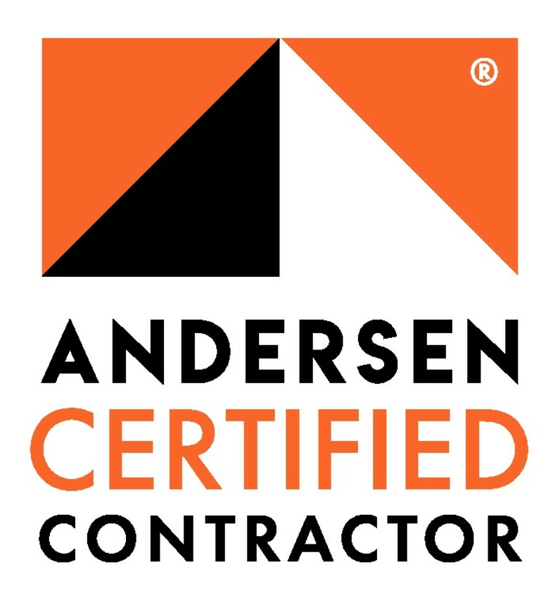 Andersen Certified Contractor logo with an orange and black geometric design above bold black and orange text.